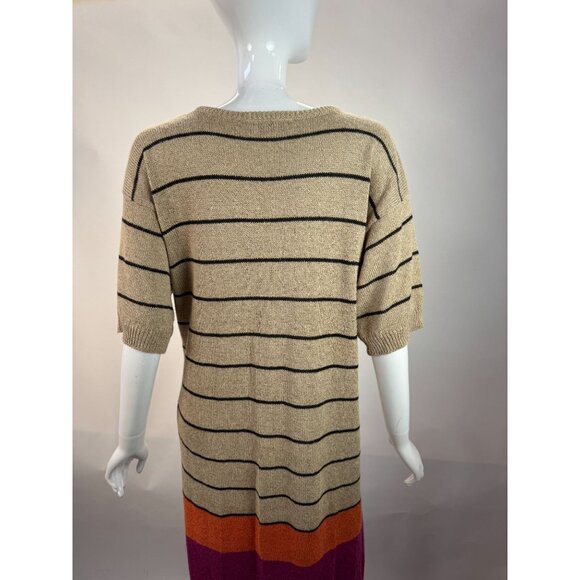 Jones New York Vintage 90s Striped Knit Sweater Dress Beige/Black W/ Orange & Pu - Picture 16 of 16